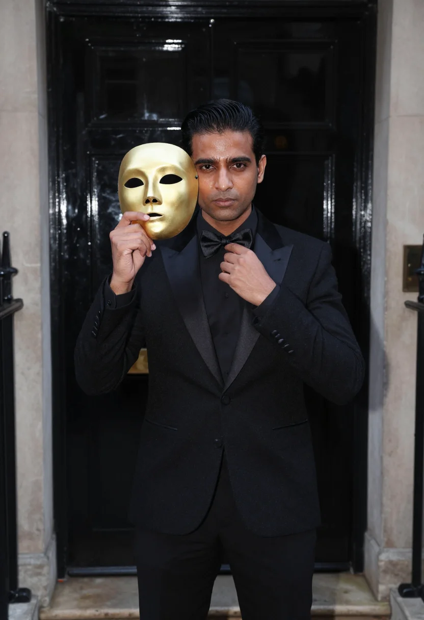 AI halloween cocktail black gold sample — portrait of a man, half-length portrait of a South-Asian man