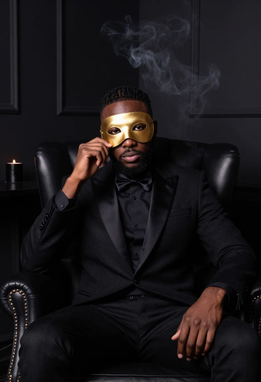 AI halloween cocktail black gold sample — portrait of a man, half-length portrait of a British-Nigeria