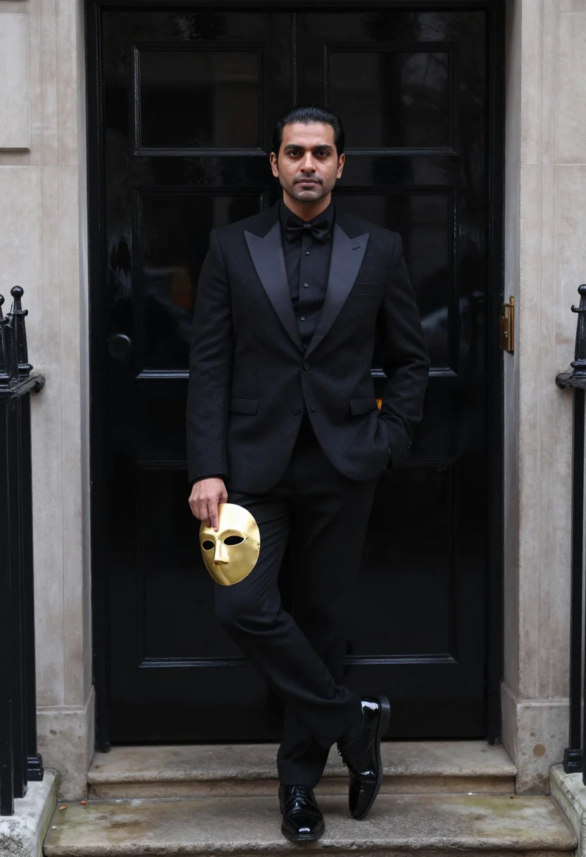 AI halloween cocktail black gold sample — portrait of a man, full-length portrait of a South-Asian man