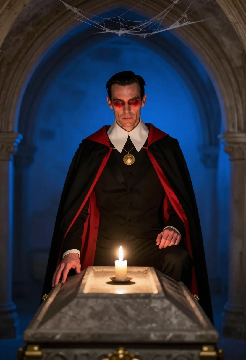 AI hammer horror sample — portrait of a man, three-quarter-length portrait of a tall W