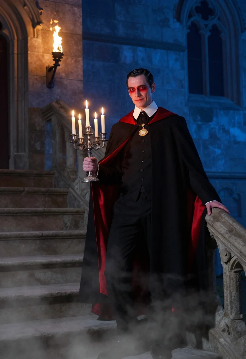 AI hammer horror sample — portrait of a man, three-quarter-length portrait of a tall W