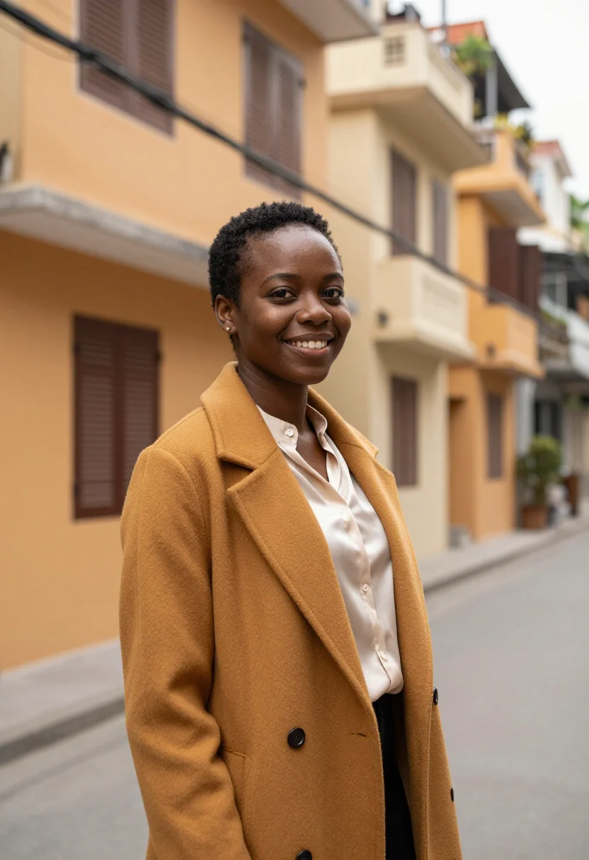 AI hanoi old quarter architect yellow ochre sample — portrait of a woman, a Black architect in her late thirties