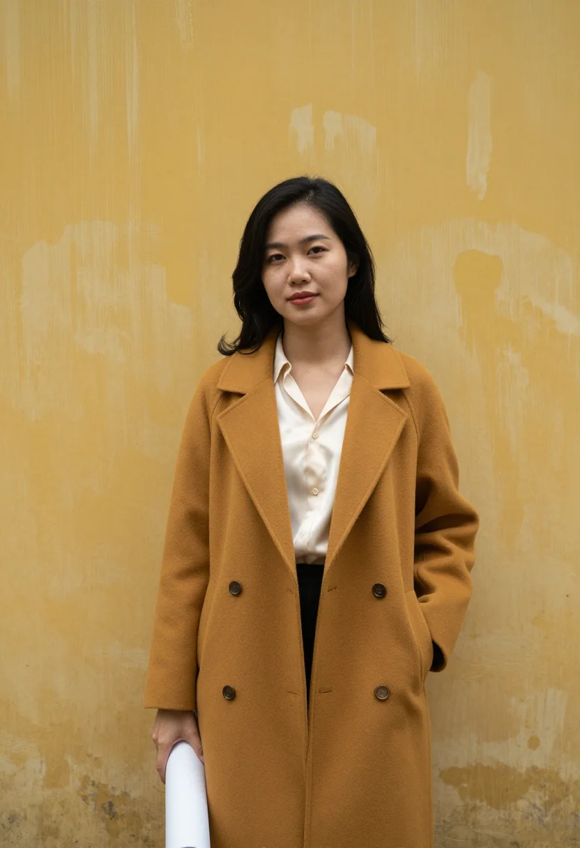 AI hanoi old quarter architect yellow ochre sample — portrait of a woman, a Vietnamese architect in her early thi