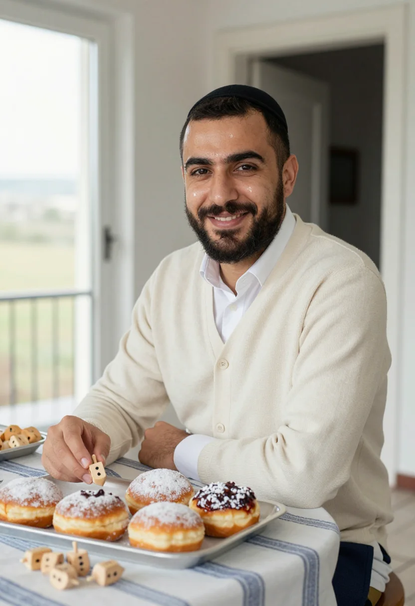 AI hanukkah lights sample — portrait of a man, close half-length portrait of a man of Me
