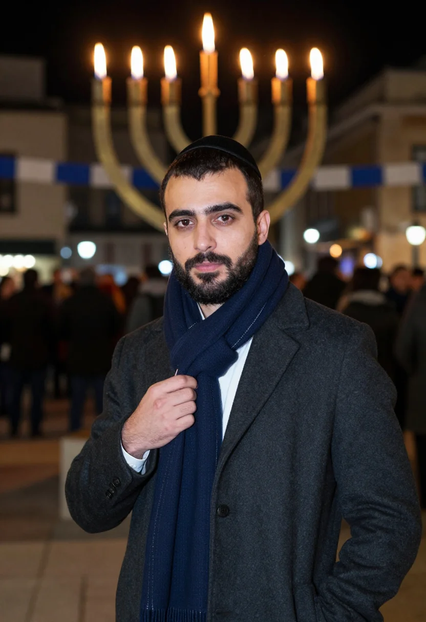 AI hanukkah lights sample — portrait of a man, close half-length portrait of a man of Me