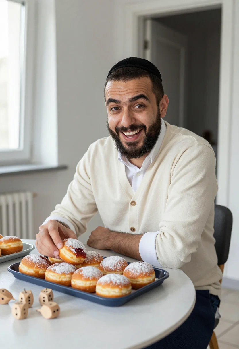 AI hanukkah lights sample — portrait of a man, half-length portrait of a man of Mediterr