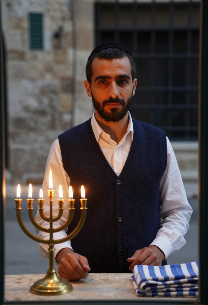 AI hanukkah lights sample — portrait of a man, close half-length portrait of a man of Me