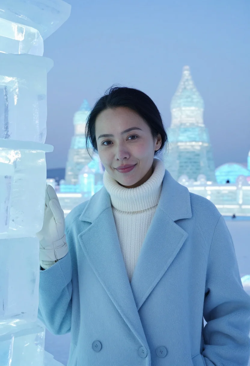 AI harbin ice architect ice blue sample — portrait of a woman, an architect in her mid-thirties with d