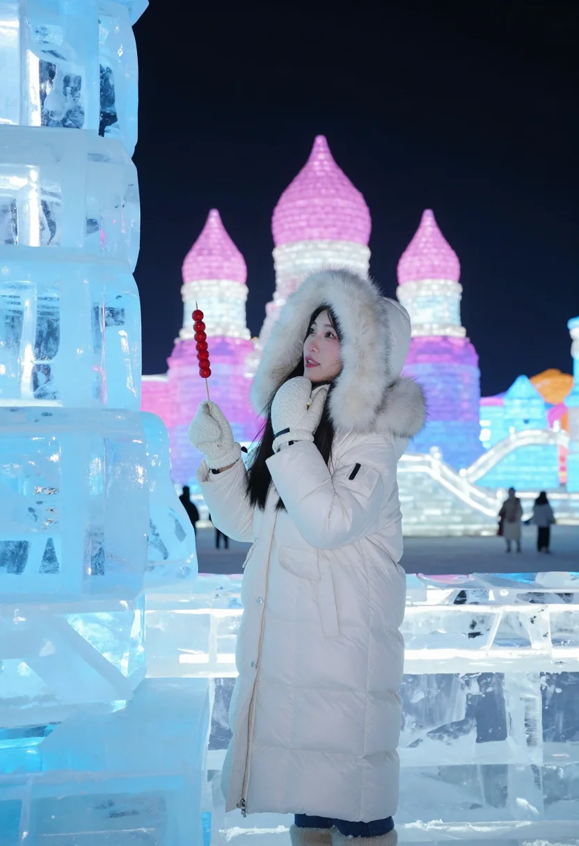 AI harbin ice sample — portrait of a traveller, half-length portrait of a Chinese w