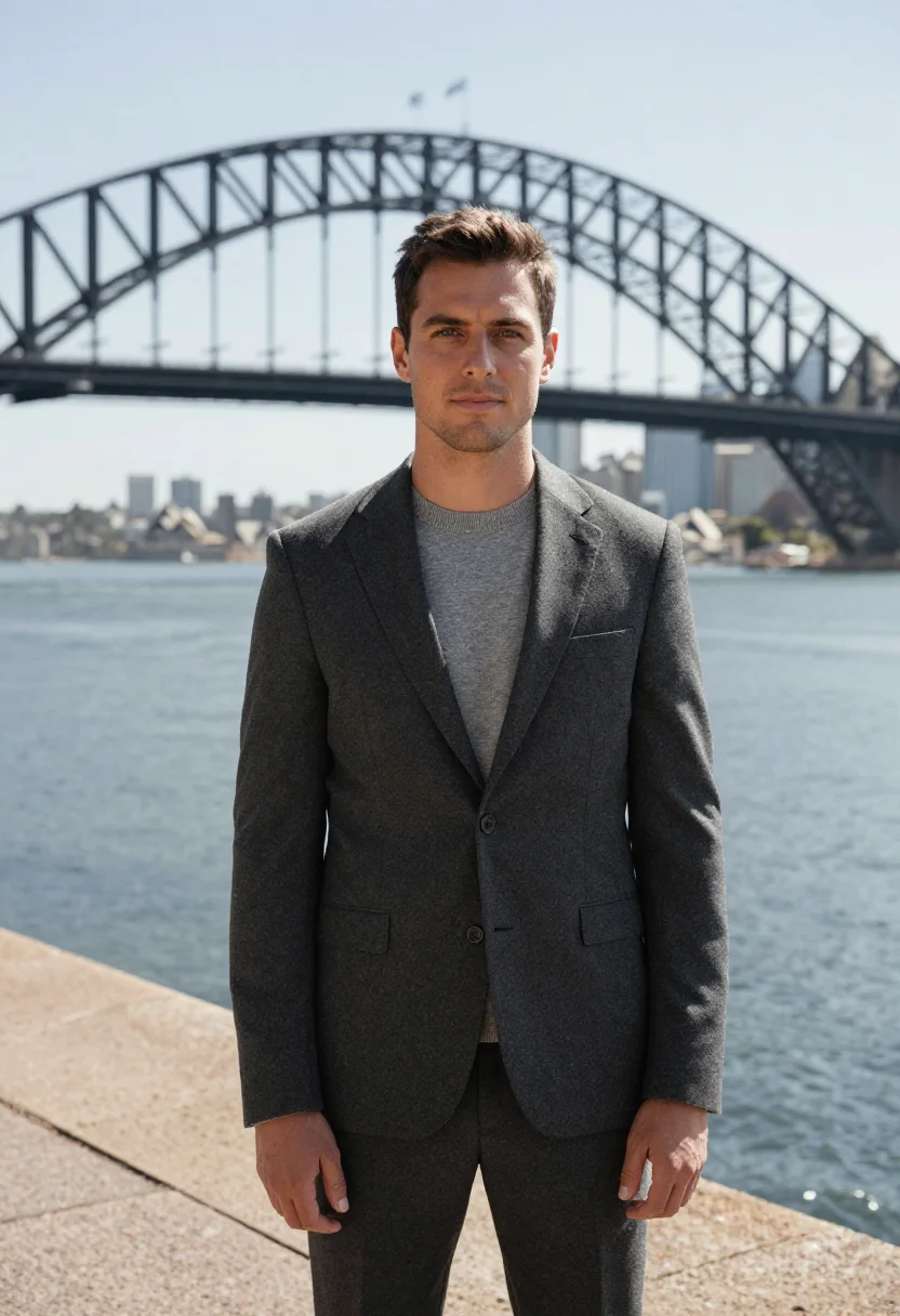AI harbour bridge structural engineer steel grey sample — portrait of a man, a structural engineer in his late thirtie