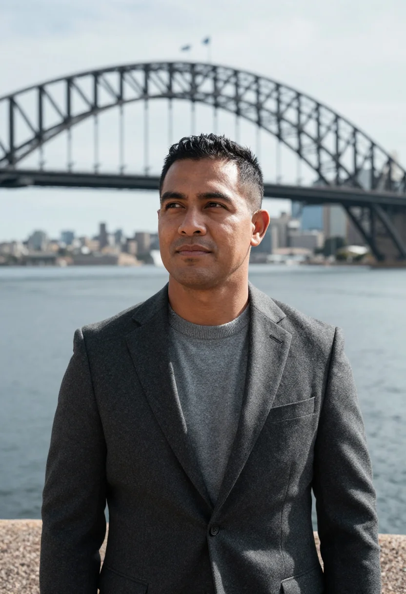 AI harbour bridge structural engineer steel grey sample — portrait of a man, a structural engineer in his early fortie