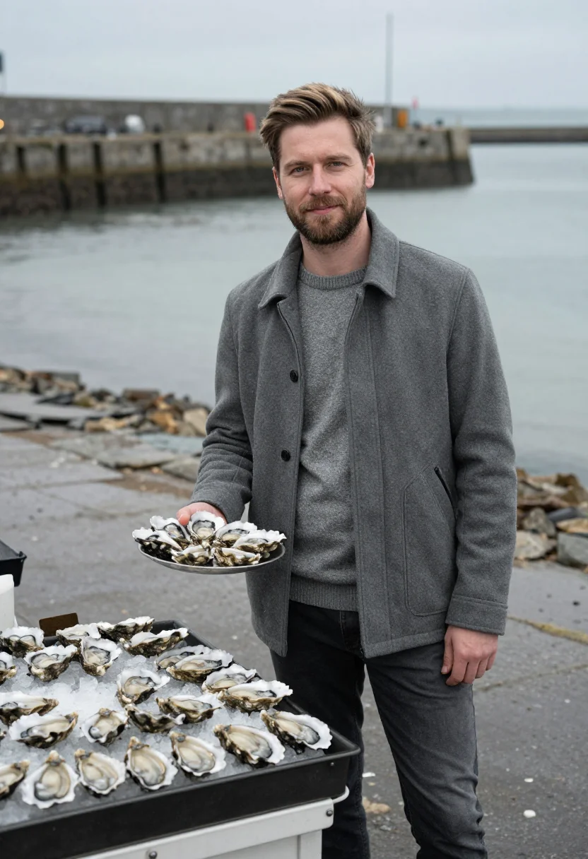 AI harbour oyster october slate sample — portrait of a man, three-quarter-length portrait of a man in