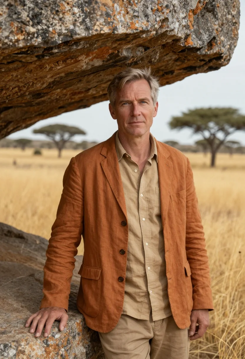 AI hargeisa geologist cave painting ochre sample — portrait of a man, a Dutch geologist in his early fifties wi