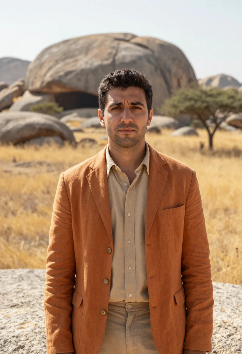 AI hargeisa geologist cave painting ochre sample — portrait of a man, a Spanish geologist in his late thirties