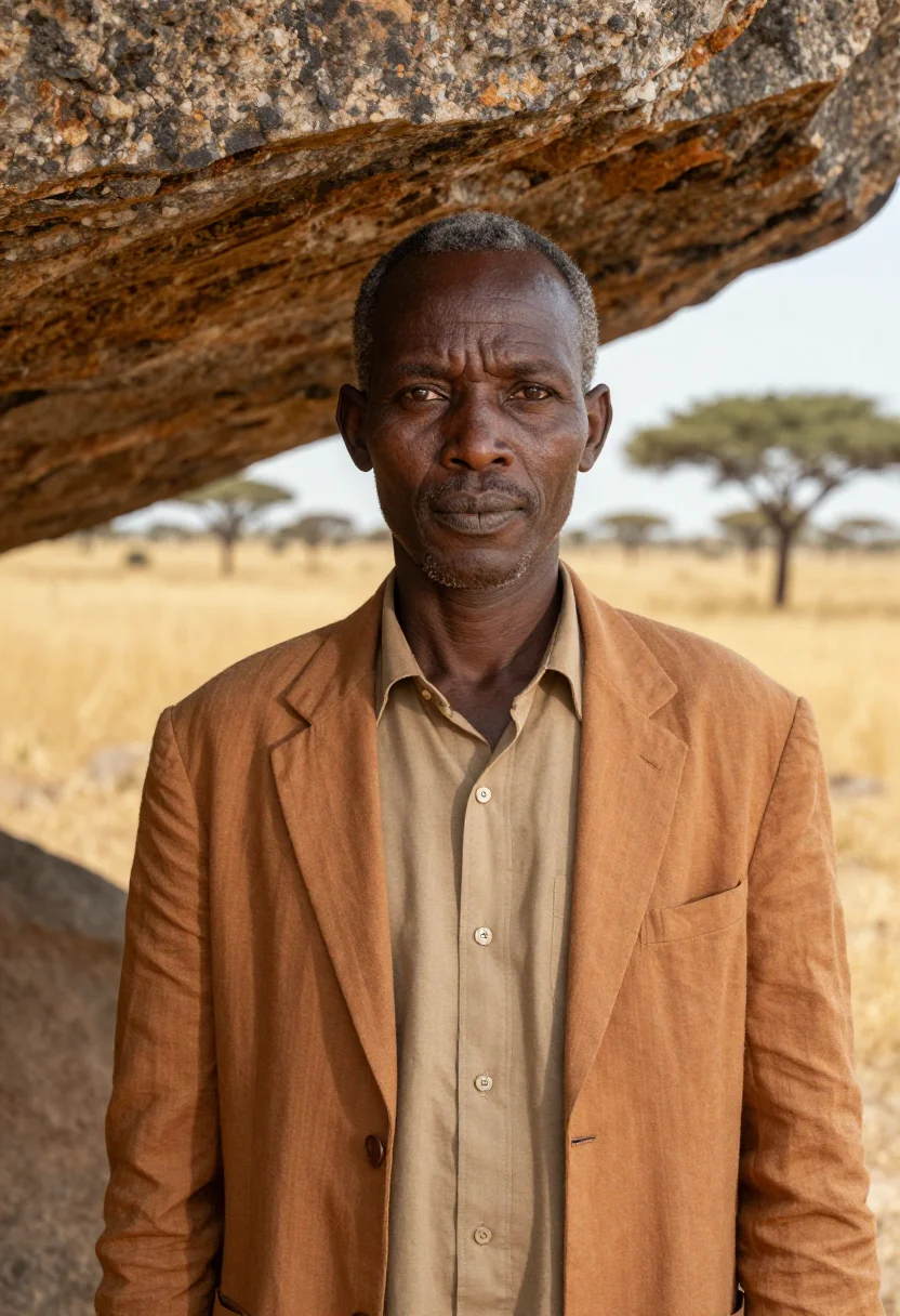AI hargeisa geologist cave painting ochre sample — portrait of a man, an Ethiopian geologist in his late fortie