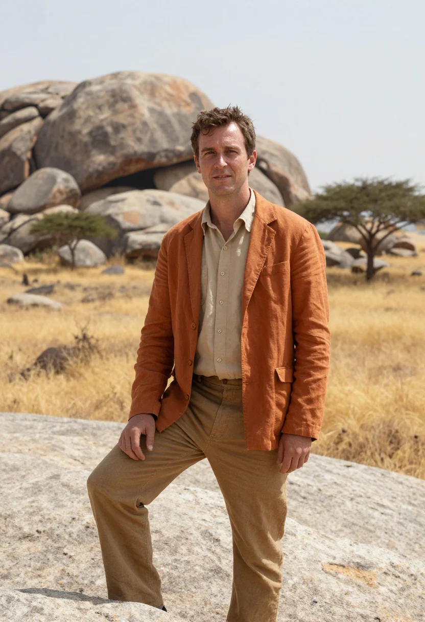 AI hargeisa geologist cave painting ochre sample — portrait of a man, an English geologist in his early forties