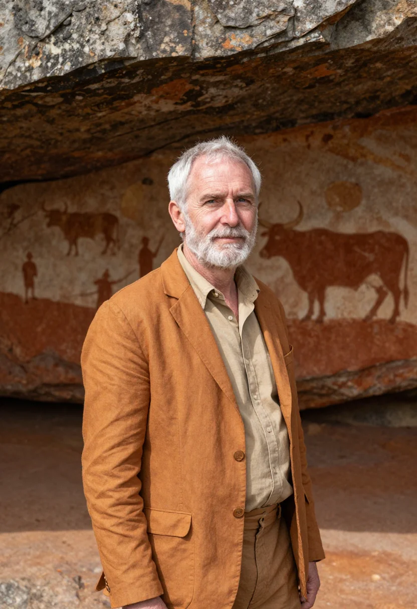 AI hargeisa geologist cave painting ochre sample — portrait of a man, a Scottish geologist in his early sixties