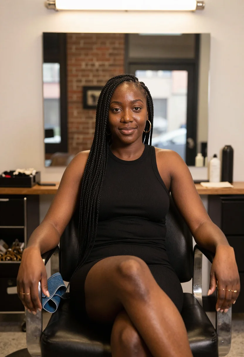 AI harlem braids sample — portrait of a woman, waist-up portrait of a West African wom