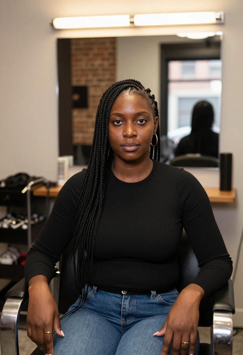 AI harlem braids sample — portrait of a woman, chest-up portrait of a West African wom