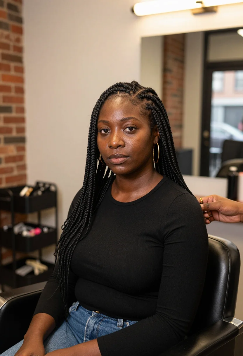 AI harlem braids sample — portrait of a woman, shoulders-up portrait of a West African