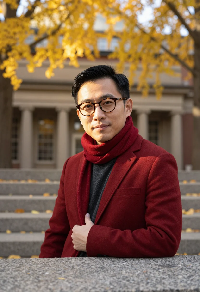 AI harvard yard lecturer crimson sample — portrait of a man, chest-up portrait of an East-Asian man in