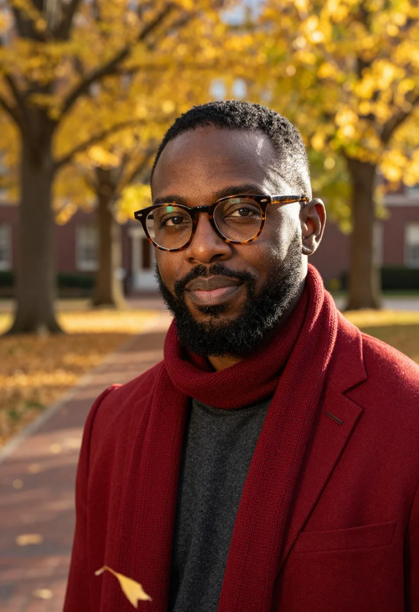 AI harvard yard lecturer crimson sample — portrait of a man, close headshot of an African-American man