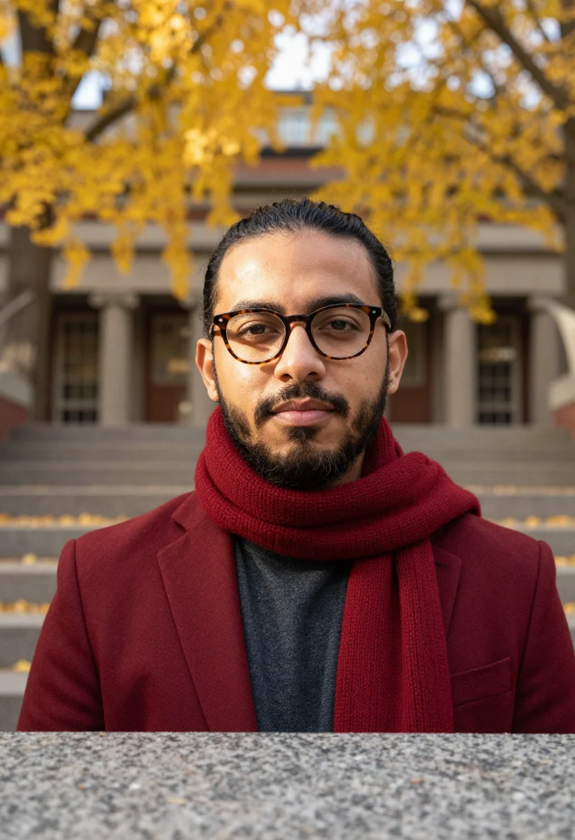 AI harvard yard lecturer crimson sample — portrait of a man, close headshot of a Latino man in his lat