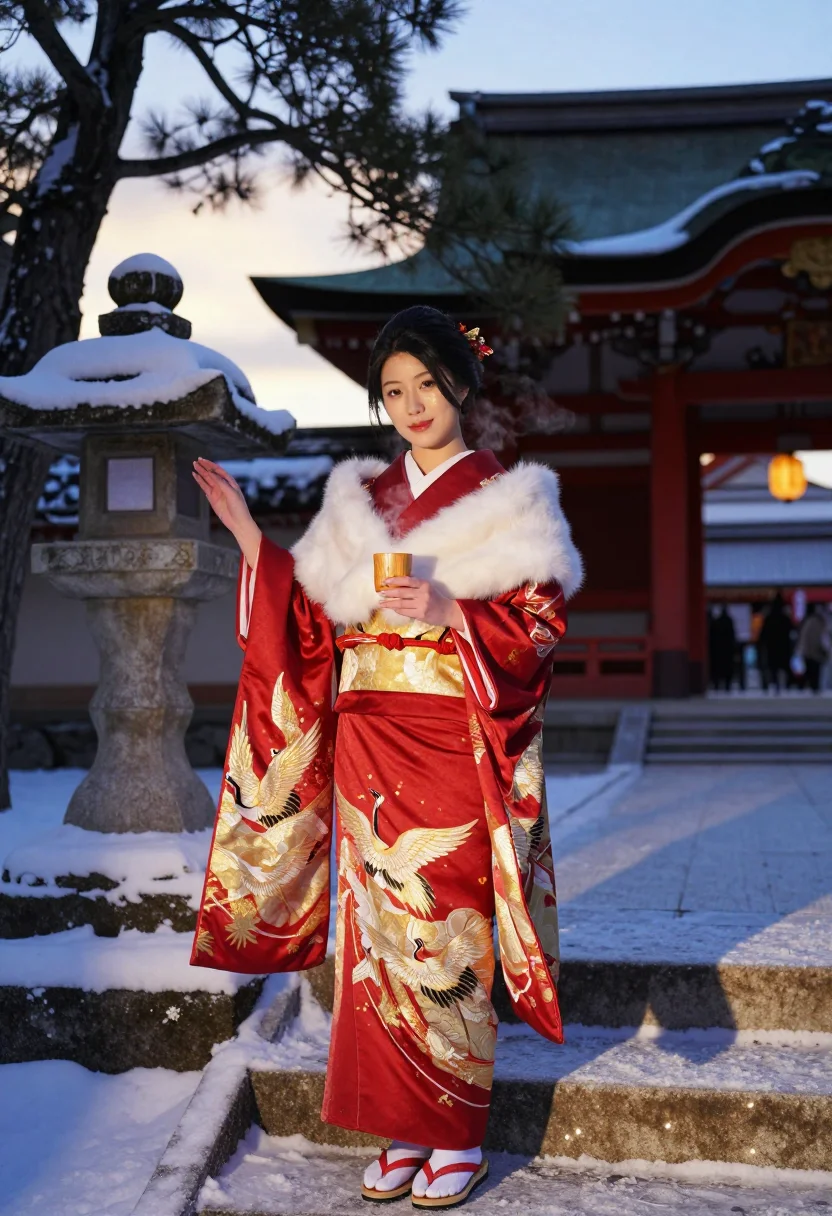 AI hatsumode furisode sample — portrait of a woman, three-quarter-length portrait of a Japa