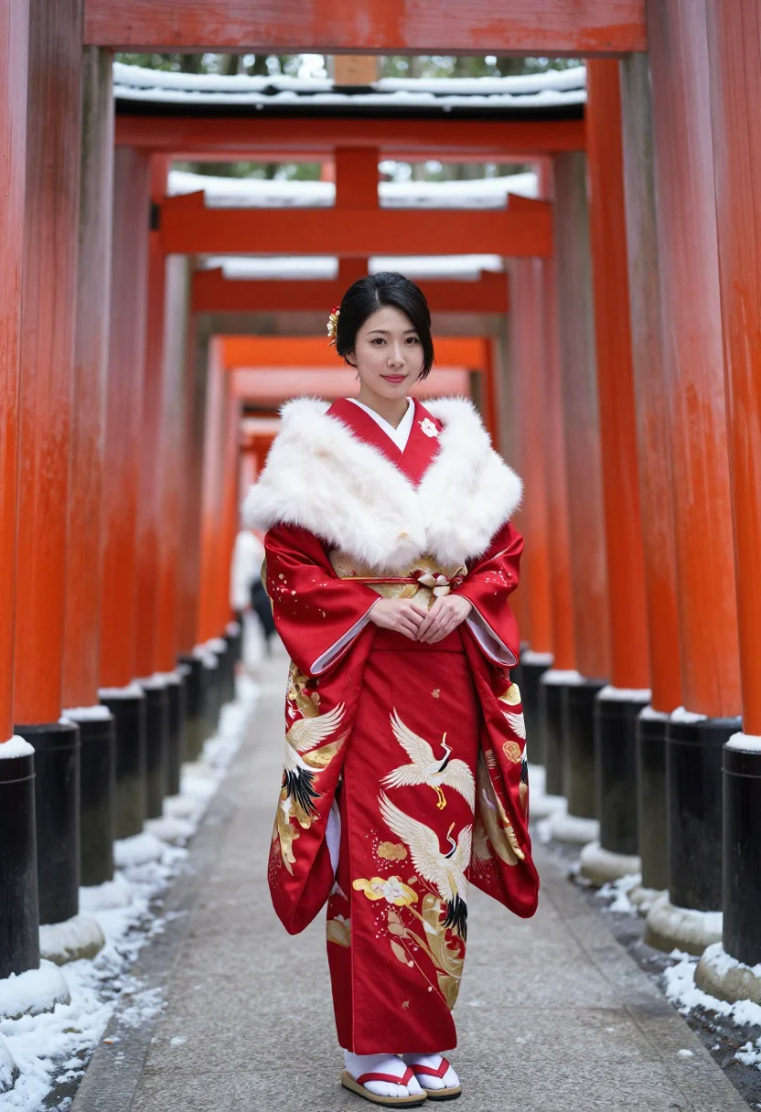AI hatsumode furisode sample — portrait of a woman, three-quarter-length portrait of a Japa