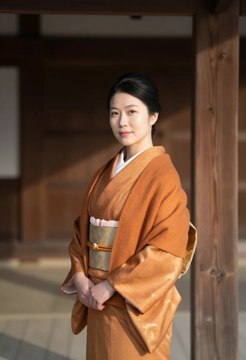 AI hatsumode meiji jingu kimono sample — portrait of a woman, framed half-length, to the waist, a mod
