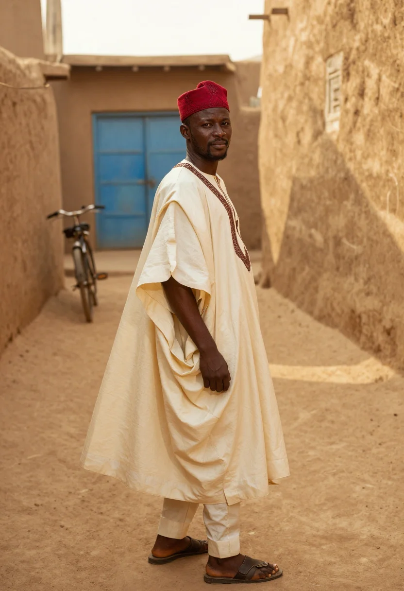 AI hausa babban riga sample — portrait of a man, three-quarter-length portrait of a Hausa