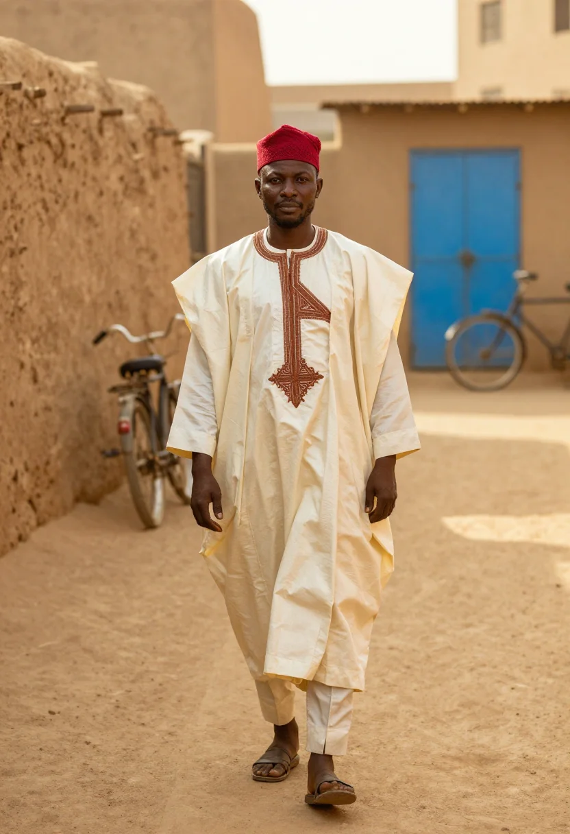 AI hausa babban riga sample — portrait of a man, full-length walking portrait of a Hausa m