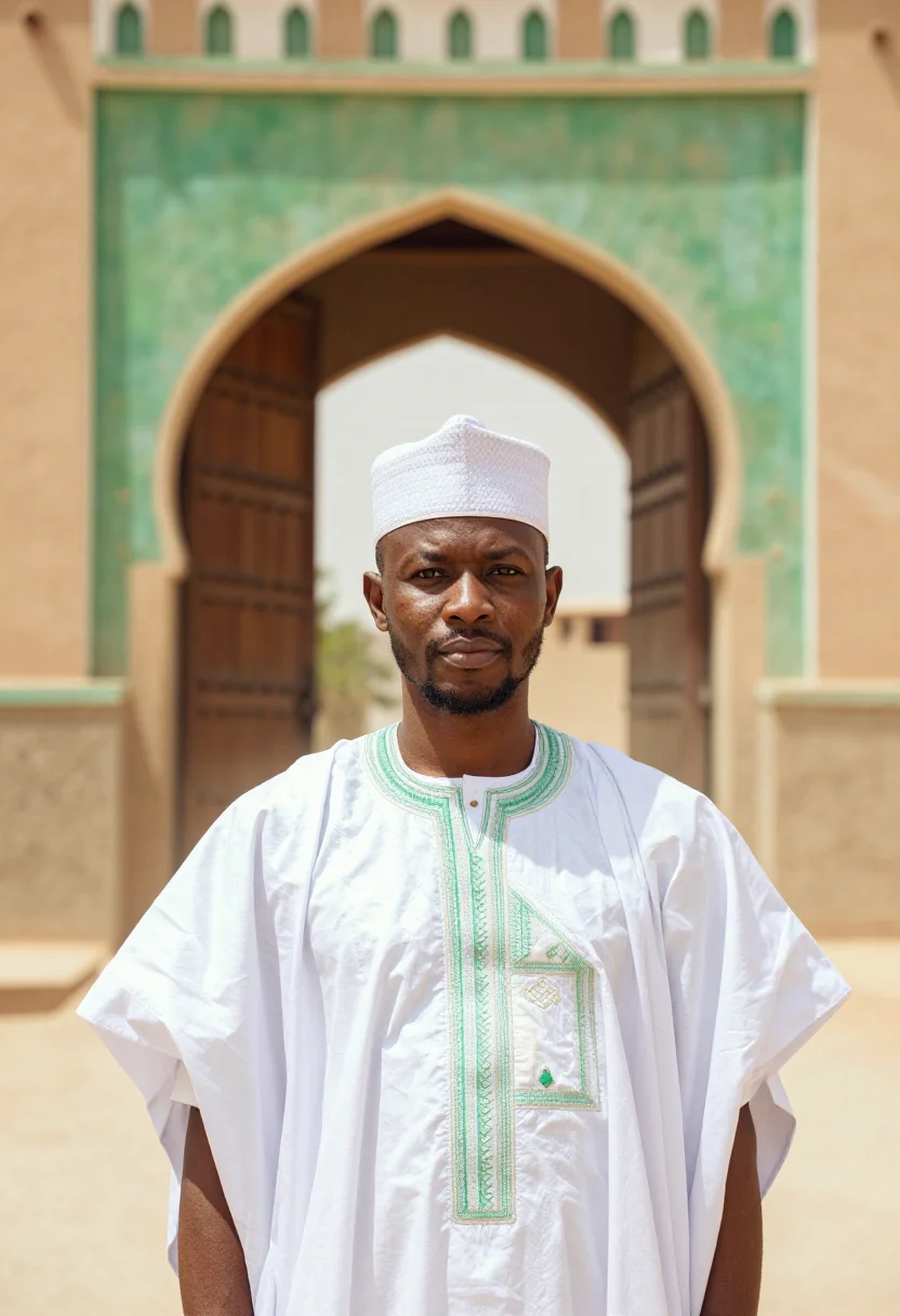 AI hausa babban riga sample — portrait of a man, chest-up portrait of a Hausa man in his f