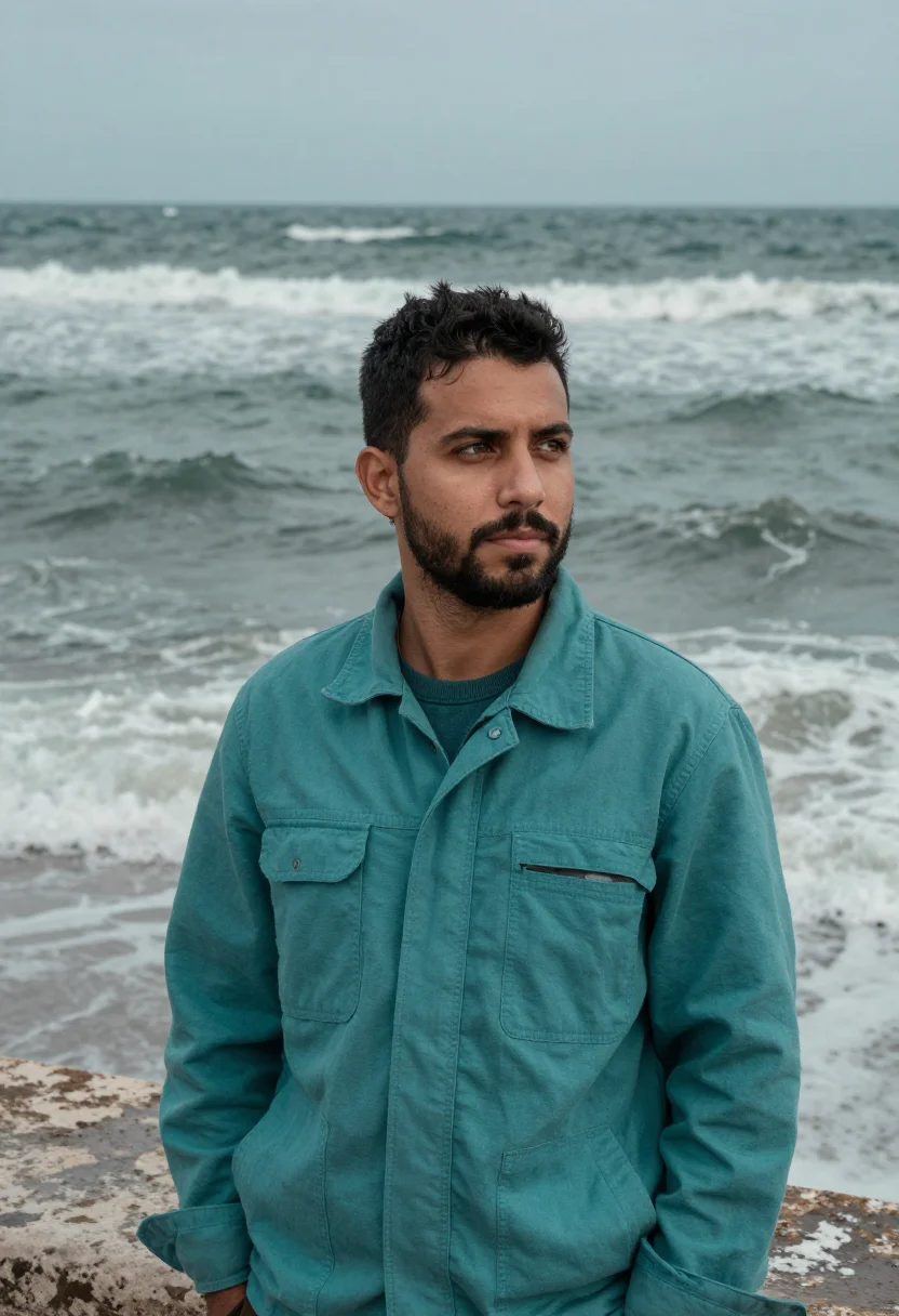 AI havana malecon norte january teal sample — portrait of a man, framed tight, head and shoulders, a Cuban