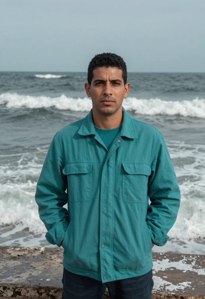 AI havana malecon norte january teal sample — portrait of a man, framed half-length, a Cuban man in his fo