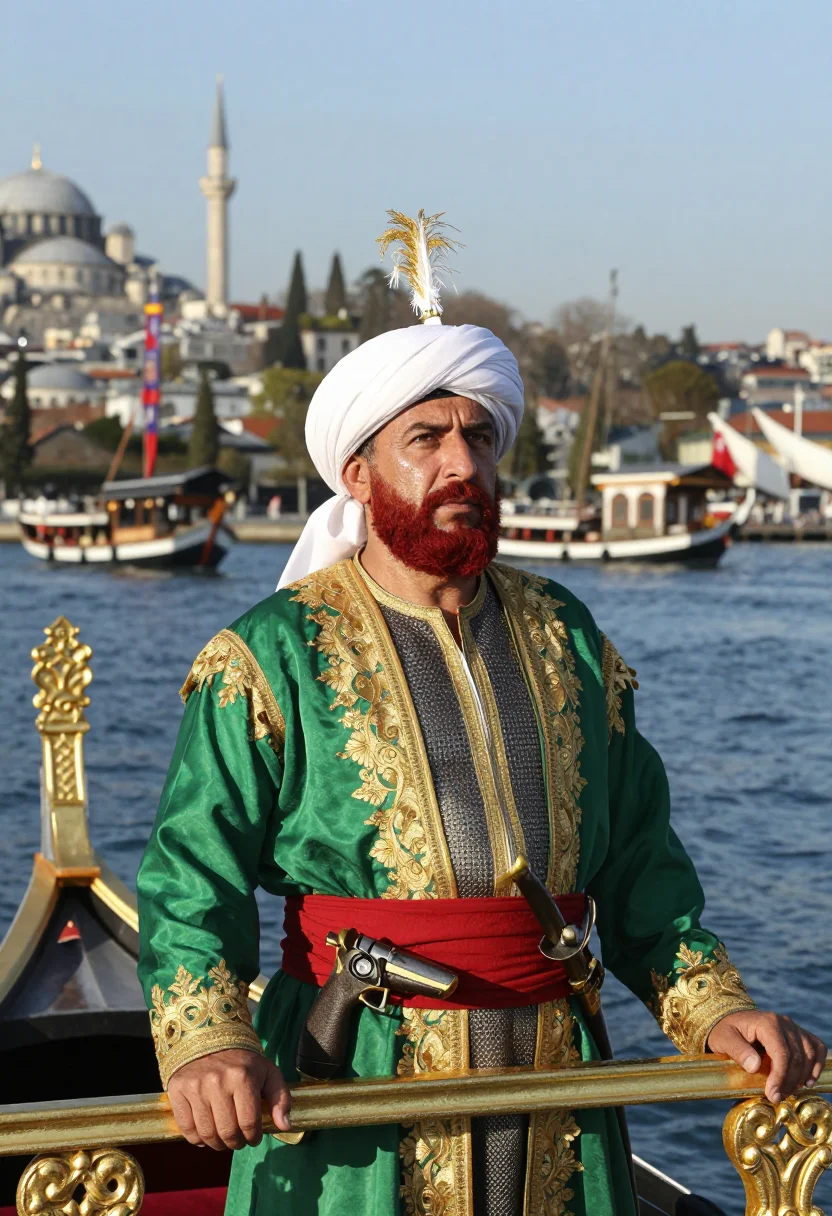 AI hayreddin barbarossa sample — portrait of a man, chest-up portrait of a Turkish man in his