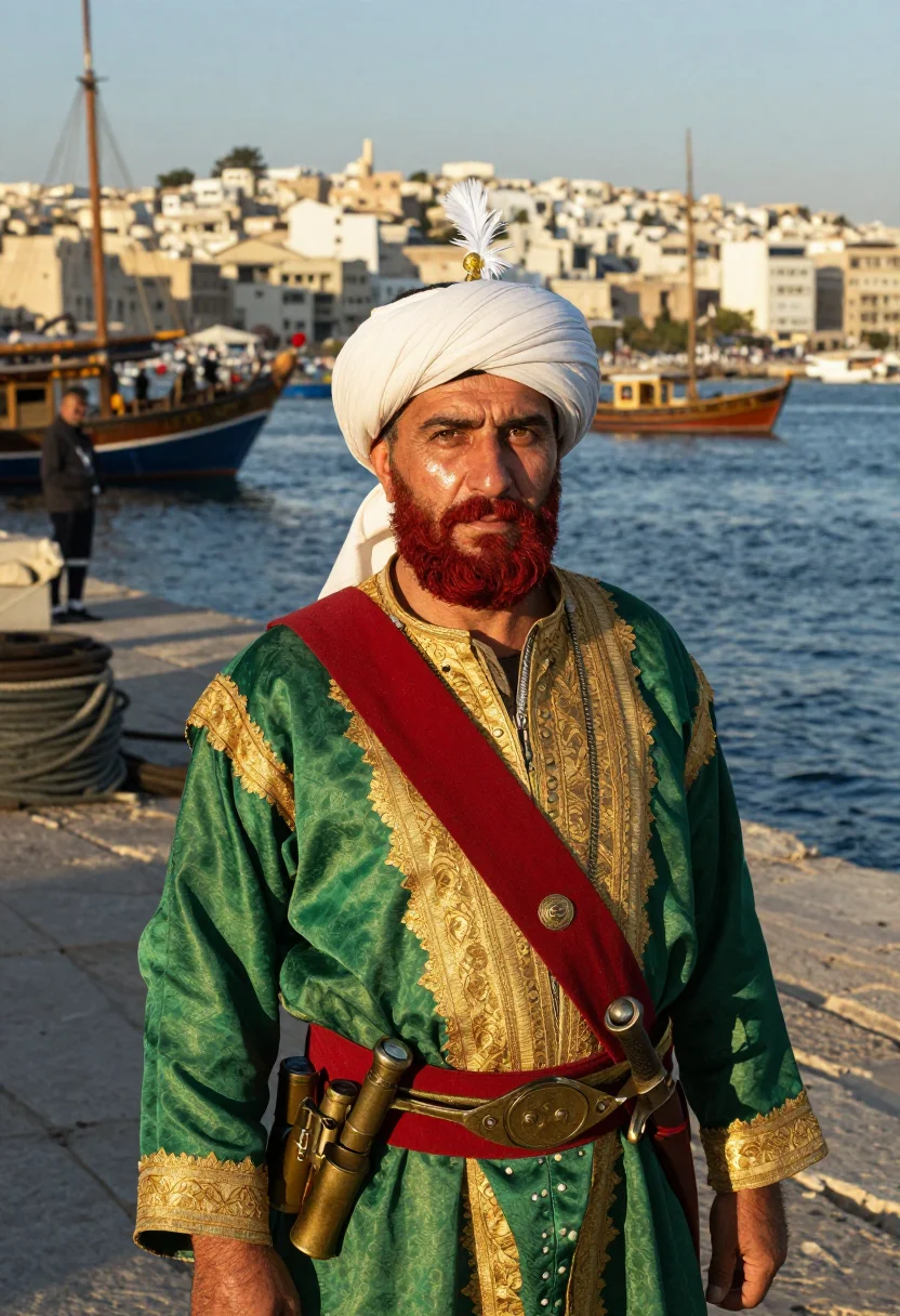 AI hayreddin barbarossa sample — portrait of a man, chest-up portrait of a Turkish man in his