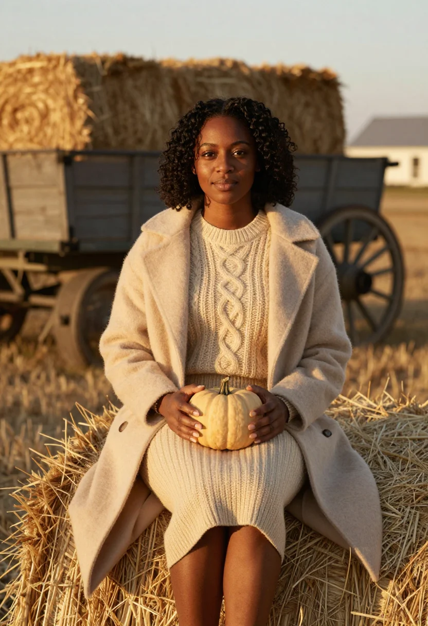 AI hayride golden hour straw sample — portrait of a woman, three-quarter-length portrait of an Afr