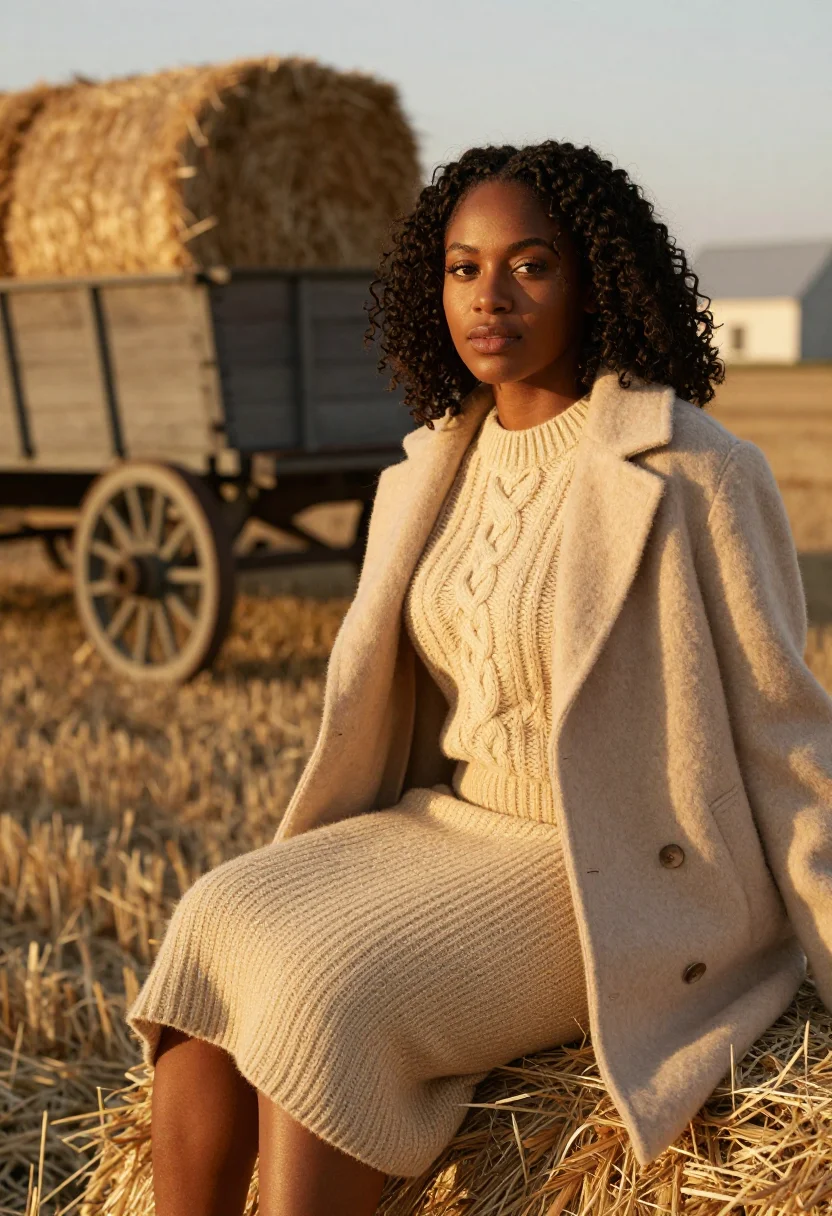 AI hayride golden hour straw sample — portrait of a woman, half-length portrait of an African-Amer