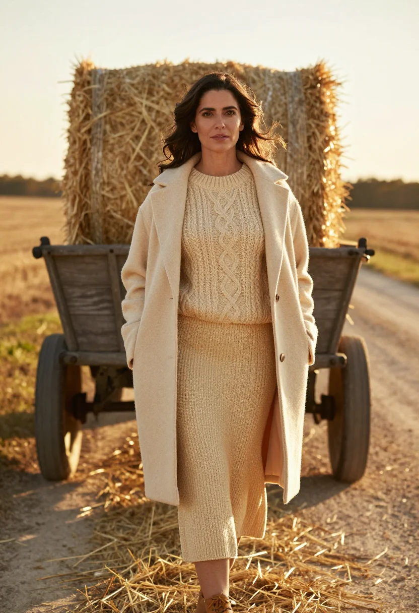 AI hayride golden hour straw sample — portrait of a woman, chest-up portrait of an American woman