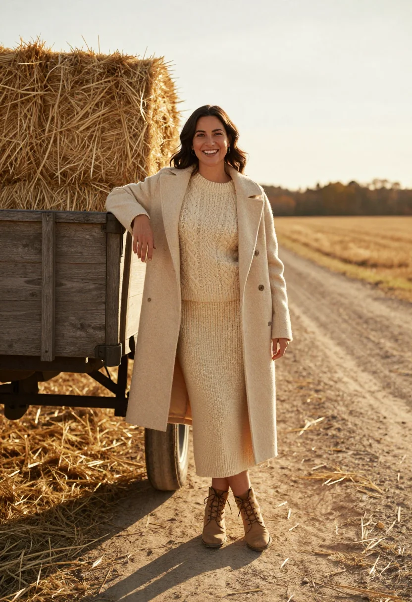AI hayride golden hour straw sample — portrait of a woman, full-length portrait of an American wom