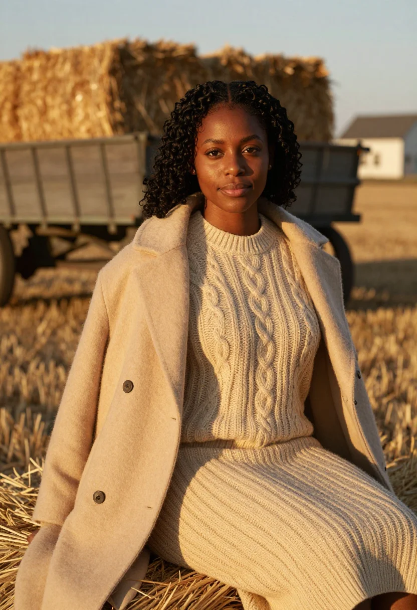 AI hayride golden hour straw sample — portrait of a woman, chest-up portrait of an African-America