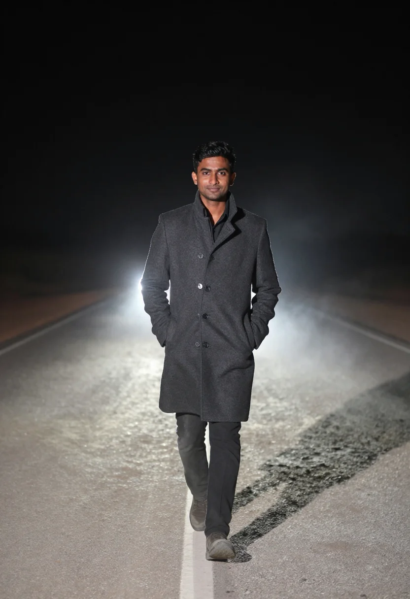 AI headlights sample — portrait of a man, wide full-length portrait of a South-Asia
