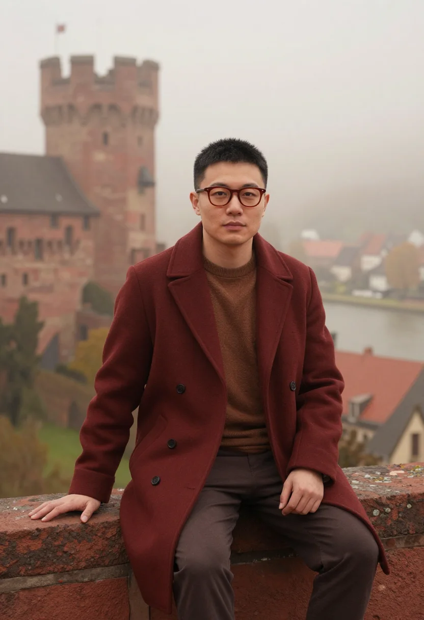AI heidelberg philosophenweg russet sample — portrait of a man, framed three-quarter length from the knee