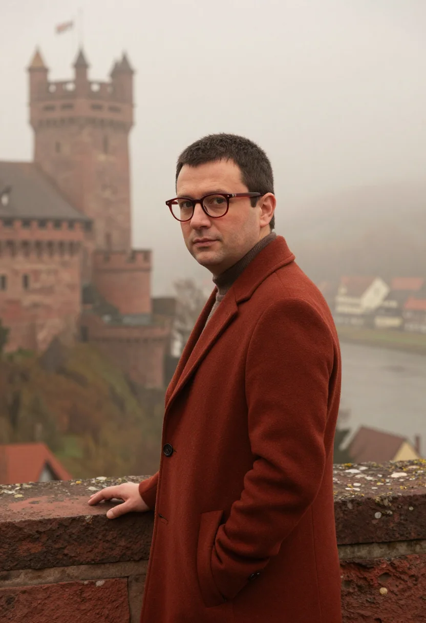 AI heidelberg philosophenweg russet sample — portrait of a man, framed chest-up from the ribs, the body c