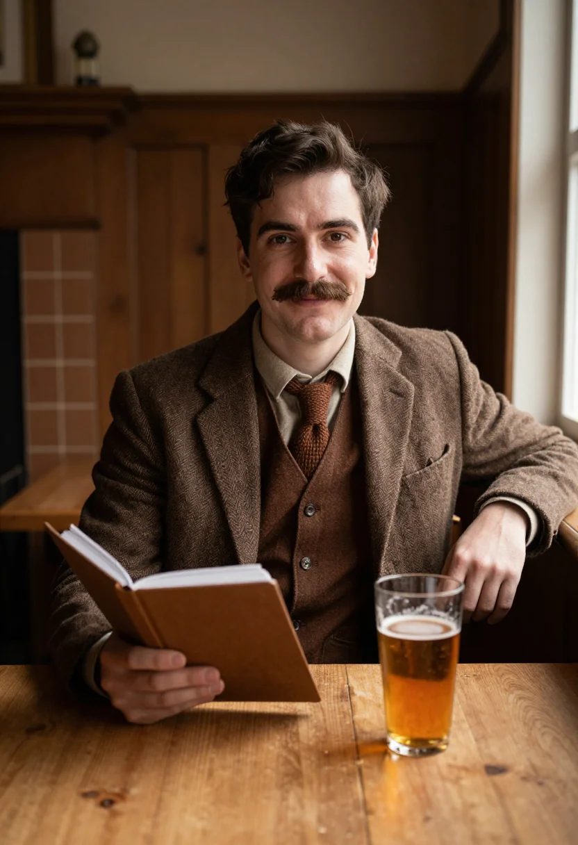 AI hemingway schruns tweed sample — portrait of a man, framed half-length from the crown to the