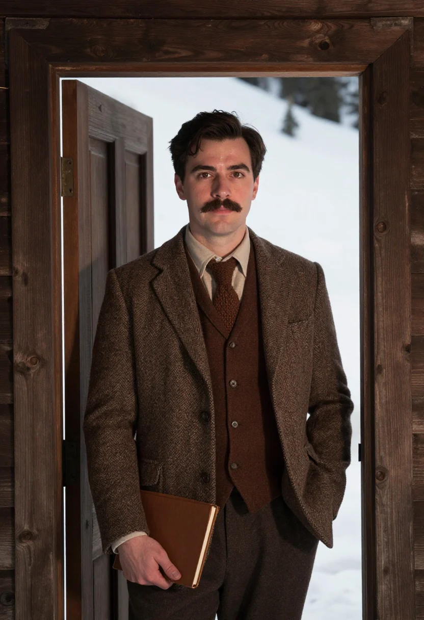 AI hemingway schruns tweed sample — portrait of a man, framed half-length from the crown to the