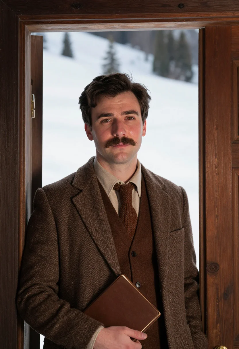 AI hemingway schruns tweed sample — portrait of a man, framed tight, head and shoulders, the bod