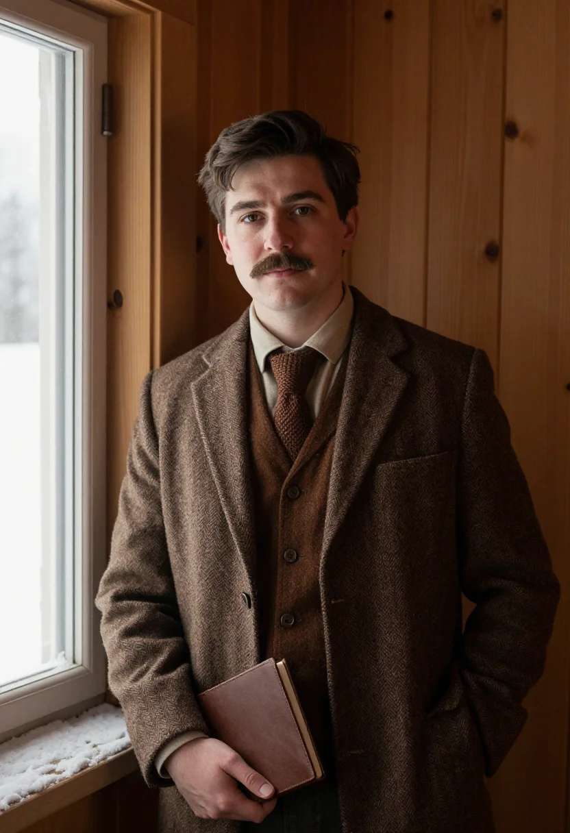AI hemingway schruns tweed sample — portrait of a man, framed half-length from the crown to the
