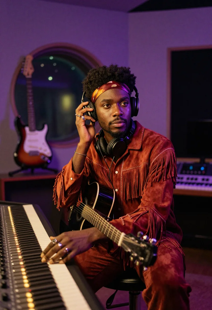 AI hendrix sample — portrait of a man, close half-length portrait of a Black man
